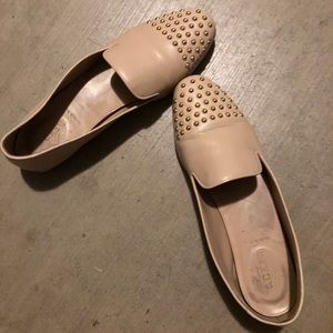 JCrew Nude Leather Loafers with Gold Studs